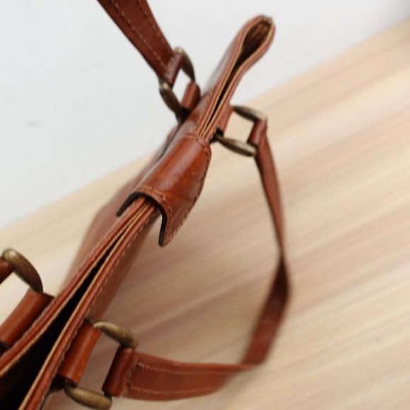 Vintage Italian Leather Tote Document Case Bag Medium Cognac Career ALETTI ITALY - Picture 12 of 16